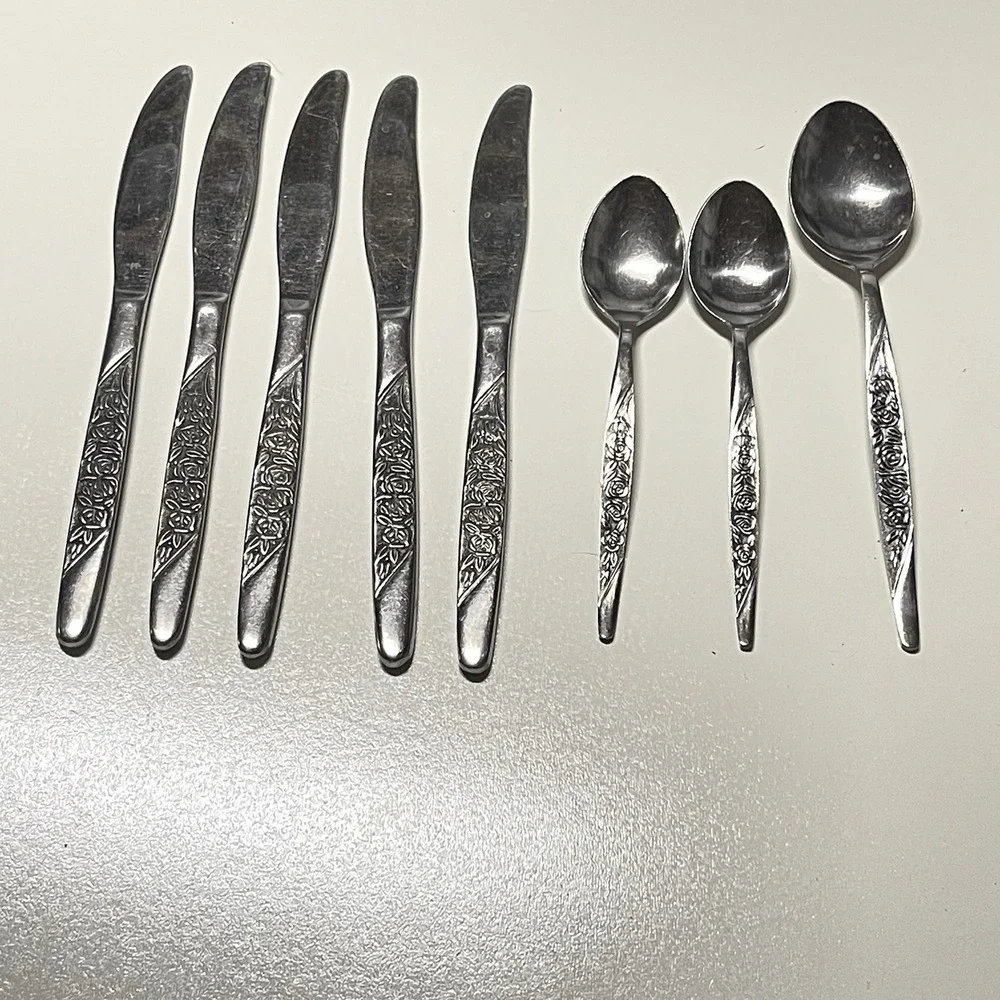 Simeon L & George H‎ Rogers Flatware Set Rose Floral Stainless Silver 26pc Good